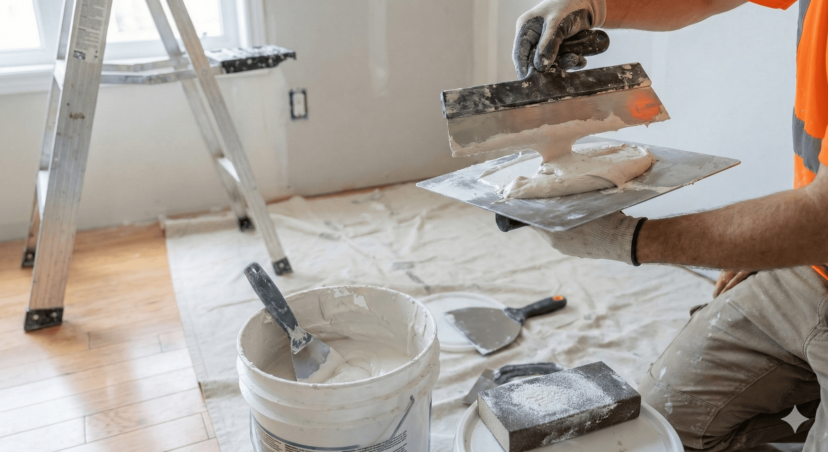 Fresh stucco being smoothed on a residential exterior